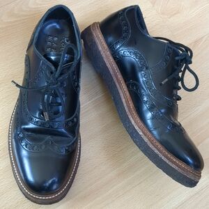 Rocco P Barney's Wingtip Leather Shoes Women's Black Gum Sole Sz‎ 6 36